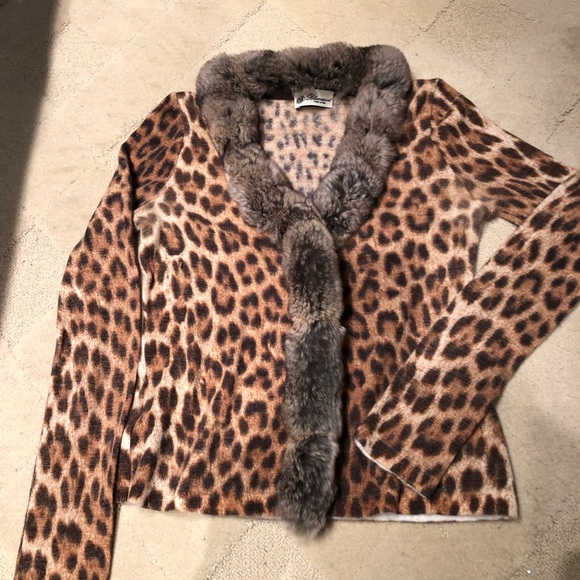 Animal print fur trim cardigan - Picture 1 of 8